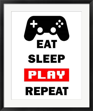 Framed Eat Sleep Game Repeat  - White and Red Print