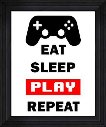 Framed Eat Sleep Game Repeat  - White and Red Print