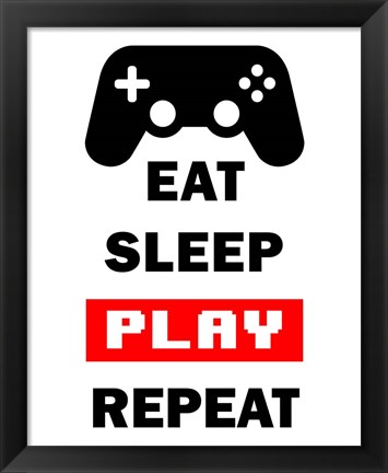 Framed Eat Sleep Game Repeat  - White and Red Print