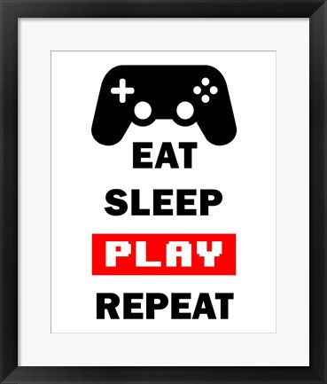 Framed Eat Sleep Game Repeat  - White and Red Print