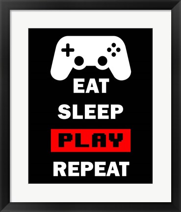 Framed Eat Sleep Game Repeat  - Black and Red Print