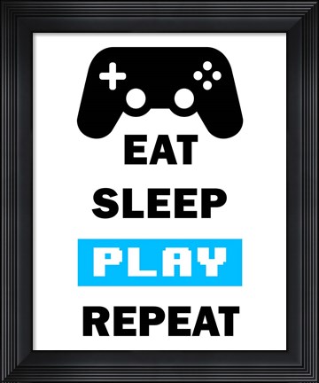 Framed Eat Sleep Game Repeat  - White and Blue Print