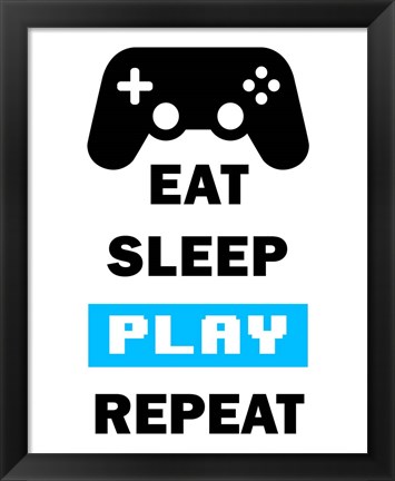 Framed Eat Sleep Game Repeat  - White and Blue Print