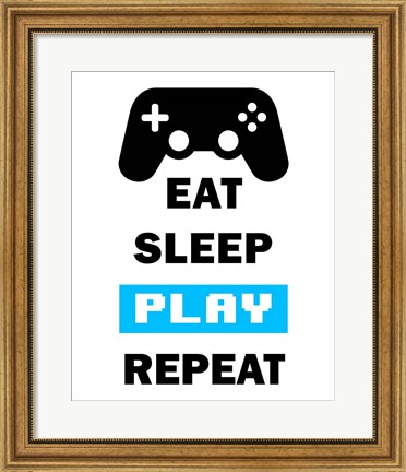 Framed Eat Sleep Game Repeat  - White and Blue Print