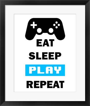 Framed Eat Sleep Game Repeat  - White and Blue Print