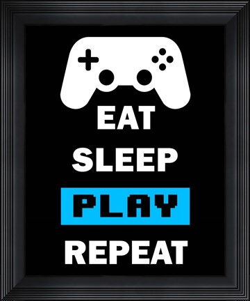 Framed Eat Sleep Game Repeat  - Black and Blue Print