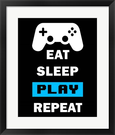 Framed Eat Sleep Game Repeat  - Black and Blue Print