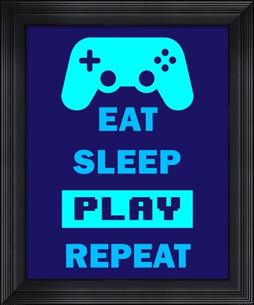 Framed Eat Sleep Game Repeat  - Blue Print
