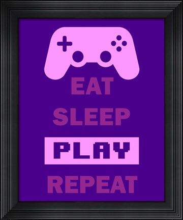 Framed Eat Sleep Game Repeat  - Purple Print