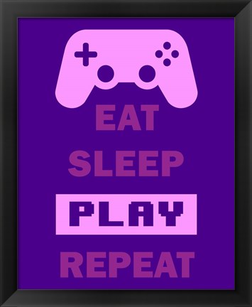 Framed Eat Sleep Game Repeat  - Purple Print