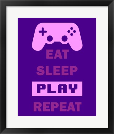 Framed Eat Sleep Game Repeat  - Purple Print