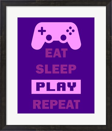 Framed Eat Sleep Game Repeat  - Purple Print