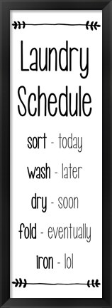 Framed Laundry Schedule  - White Print