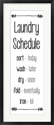 Framed Laundry Schedule  - White Print