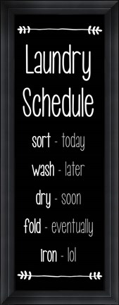 Framed Laundry Schedule  - Black Print