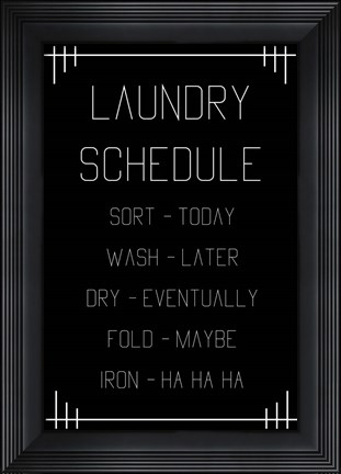 Framed Laundry Schedule  - Black Geometric Print