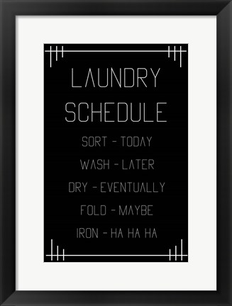 Framed Laundry Schedule  - Black Geometric Print