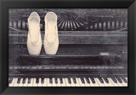 Framed Ballet Shoes And Piano Old Photo Style Dust and Scratches Print