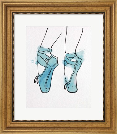 Framed Ballet Shoes En Pointe Blue Watercolor Part I Print