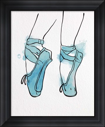 Framed Ballet Shoes En Pointe Blue Watercolor Part I Print