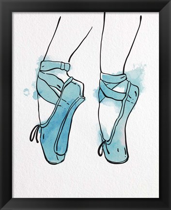 Framed Ballet Shoes En Pointe Blue Watercolor Part I Print