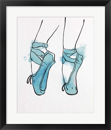 Framed Ballet Shoes En Pointe Blue Watercolor Part I Print