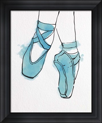 Framed Ballet Shoes En Pointe Blue Watercolor Part II Print