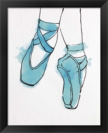 Framed Ballet Shoes En Pointe Blue Watercolor Part II Print