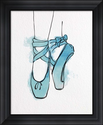 Framed Ballet Shoes En Pointe Blue Watercolor Part III Print