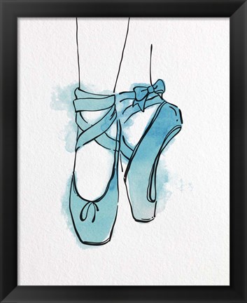 Framed Ballet Shoes En Pointe Blue Watercolor Part III Print