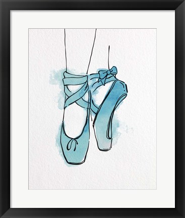 Framed Ballet Shoes En Pointe Blue Watercolor Part III Print