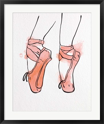 Framed Ballet Shoes En Pointe Orange Watercolor Part I Print