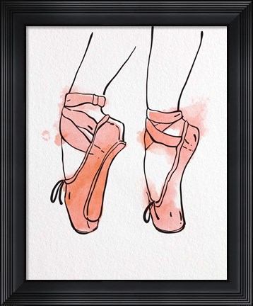 Framed Ballet Shoes En Pointe Orange Watercolor Part I Print