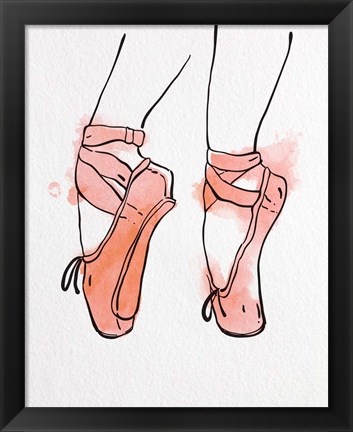 Framed Ballet Shoes En Pointe Orange Watercolor Part I Print