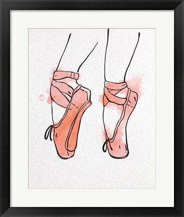 Framed Ballet Shoes En Pointe Orange Watercolor Part I Print