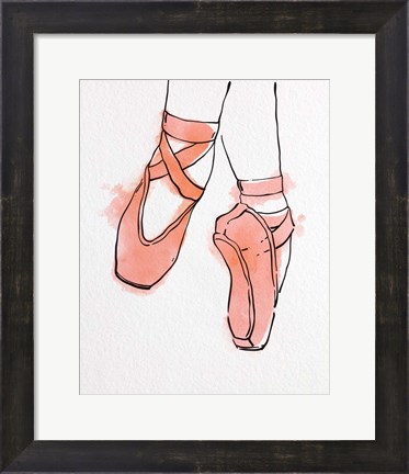 Framed Ballet Shoes En Pointe Orange Watercolor Part II Print