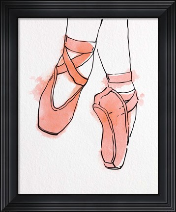 Framed Ballet Shoes En Pointe Orange Watercolor Part II Print