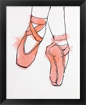 Framed Ballet Shoes En Pointe Orange Watercolor Part II Print