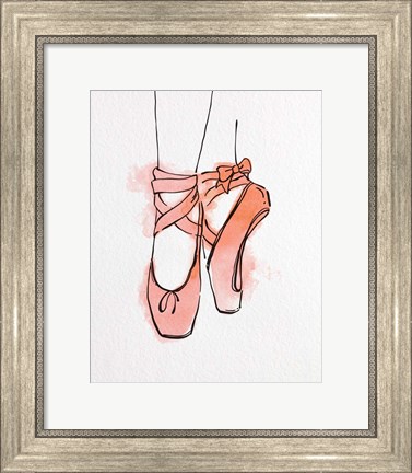 Framed Ballet Shoes En Pointe Orange Watercolor Part III Print