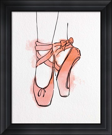 Framed Ballet Shoes En Pointe Orange Watercolor Part III Print