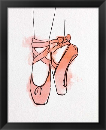 Framed Ballet Shoes En Pointe Orange Watercolor Part III Print