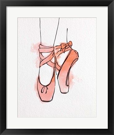 Framed Ballet Shoes En Pointe Orange Watercolor Part III Print