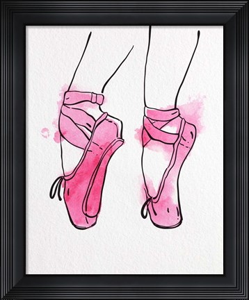 Framed Ballet Shoes En Pointe Pink Watercolor Part I Print