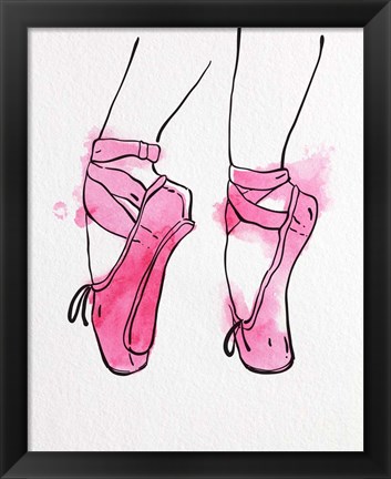 Framed Ballet Shoes En Pointe Pink Watercolor Part I Print