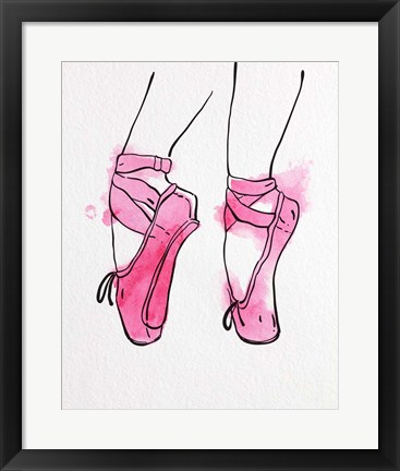 Framed Ballet Shoes En Pointe Pink Watercolor Part I Print