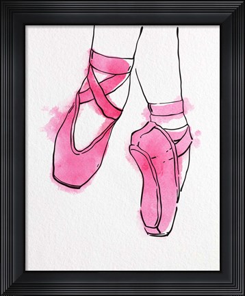 Framed Ballet Shoes En Pointe Pink Watercolor Part II Print