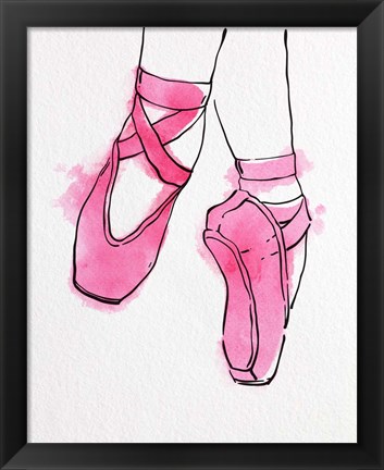 Framed Ballet Shoes En Pointe Pink Watercolor Part II Print