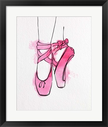 Framed Ballet Shoes En Pointe Pink Watercolor Part III Print