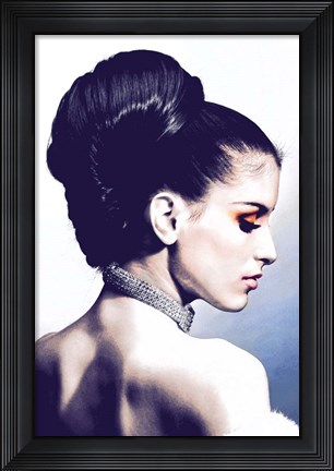 Framed Vintage Fashion Woman With Necklace Blue Print