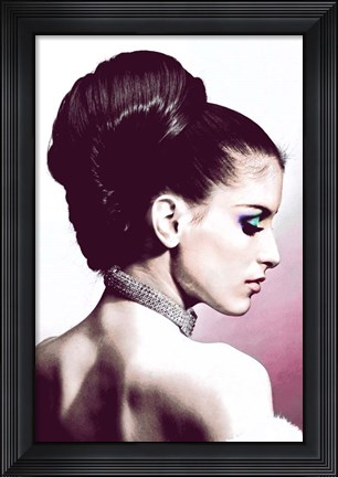 Framed Vintage Fashion Woman With Necklace Pink Print